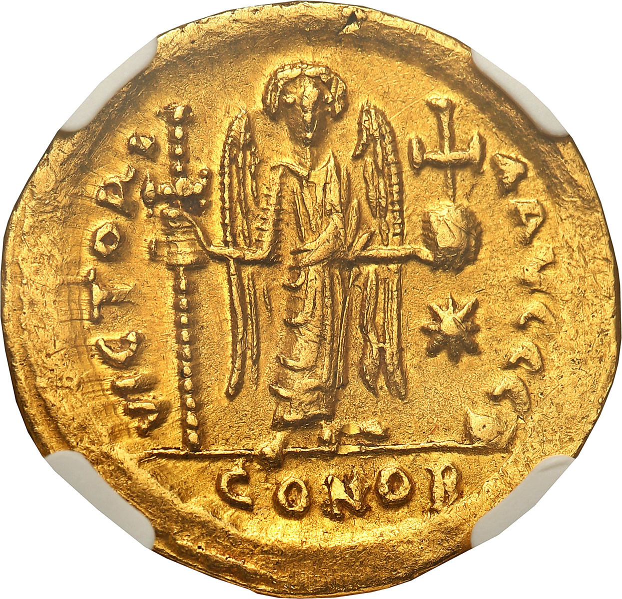 Bizancjum. Justinian I (527-565). Solidus (542-565). Konstantynopol NGC Ch XF 4/5 2/5
